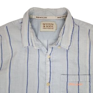 Scotch & Soda Button Up Shirt Mens Medium Linen Blend Blue Stripes Aloha Spirit